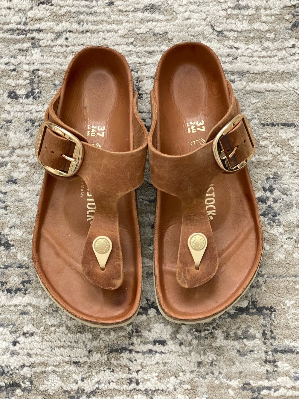 Birkenstock Gizeh Big Buckle Cognac Brown Leather Sandals Reg Width 37 - Picture 7 of 8